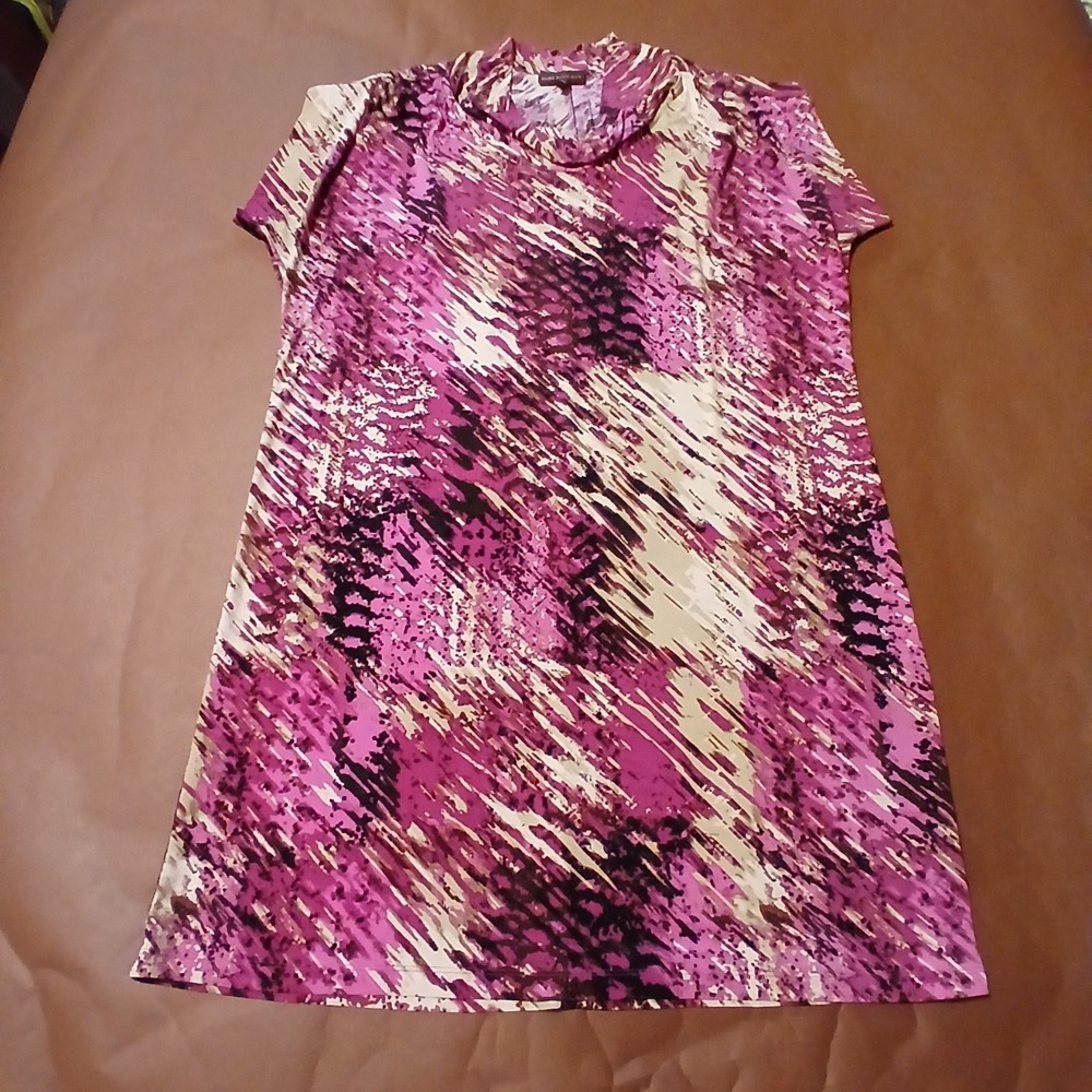 Dana Buchman XL Dress Cap Sleeve Cowl Neck Pink Multicolor Fit Flare